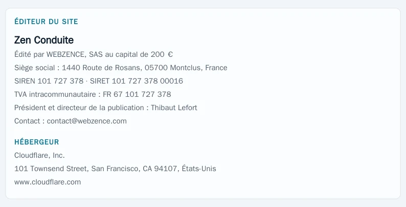 Coordonnées légales de l’éditeur et de l’hébergeur du site
