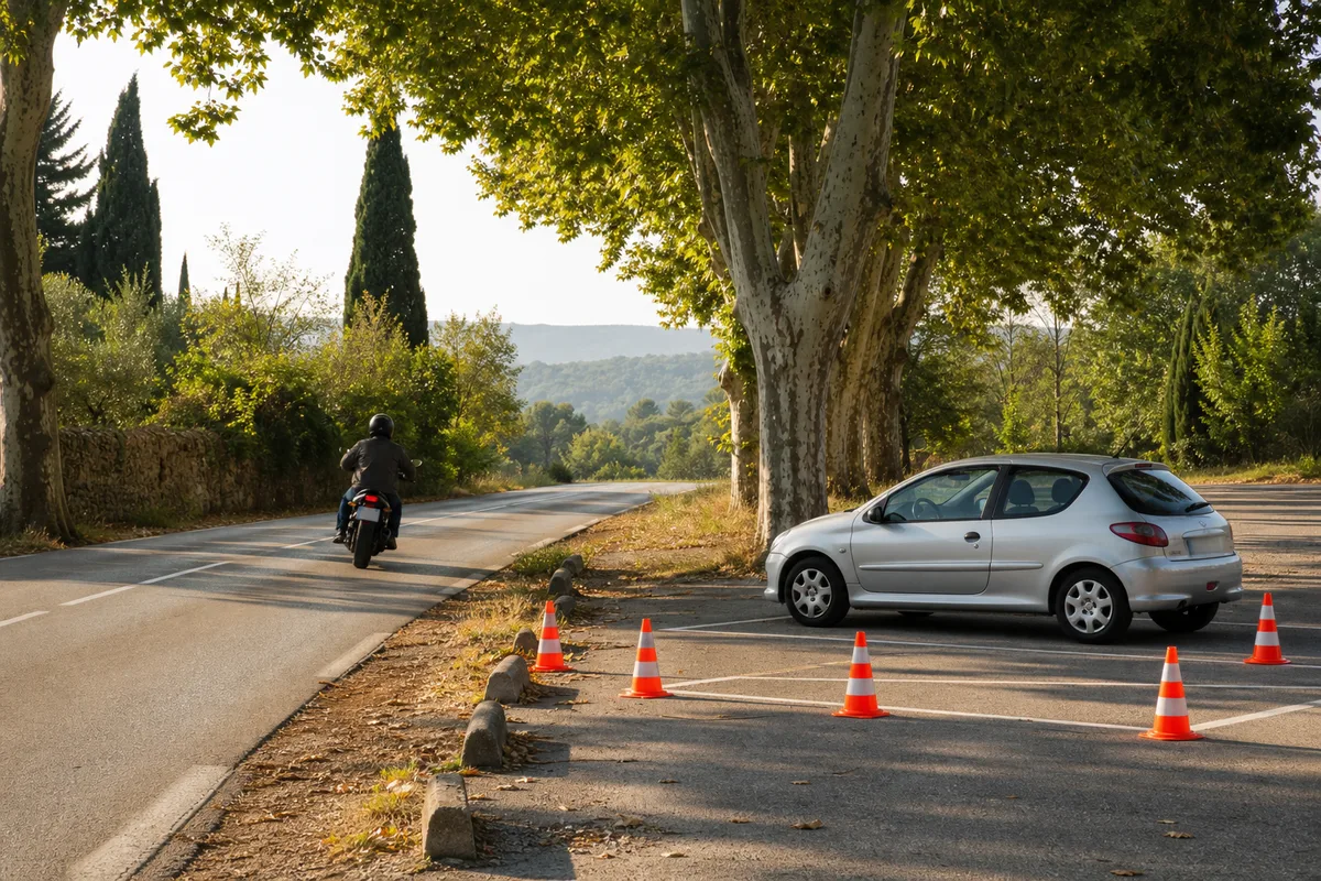 Moto circulant sur une route de campagne des environs d&rsquo;Aix-en-Provence