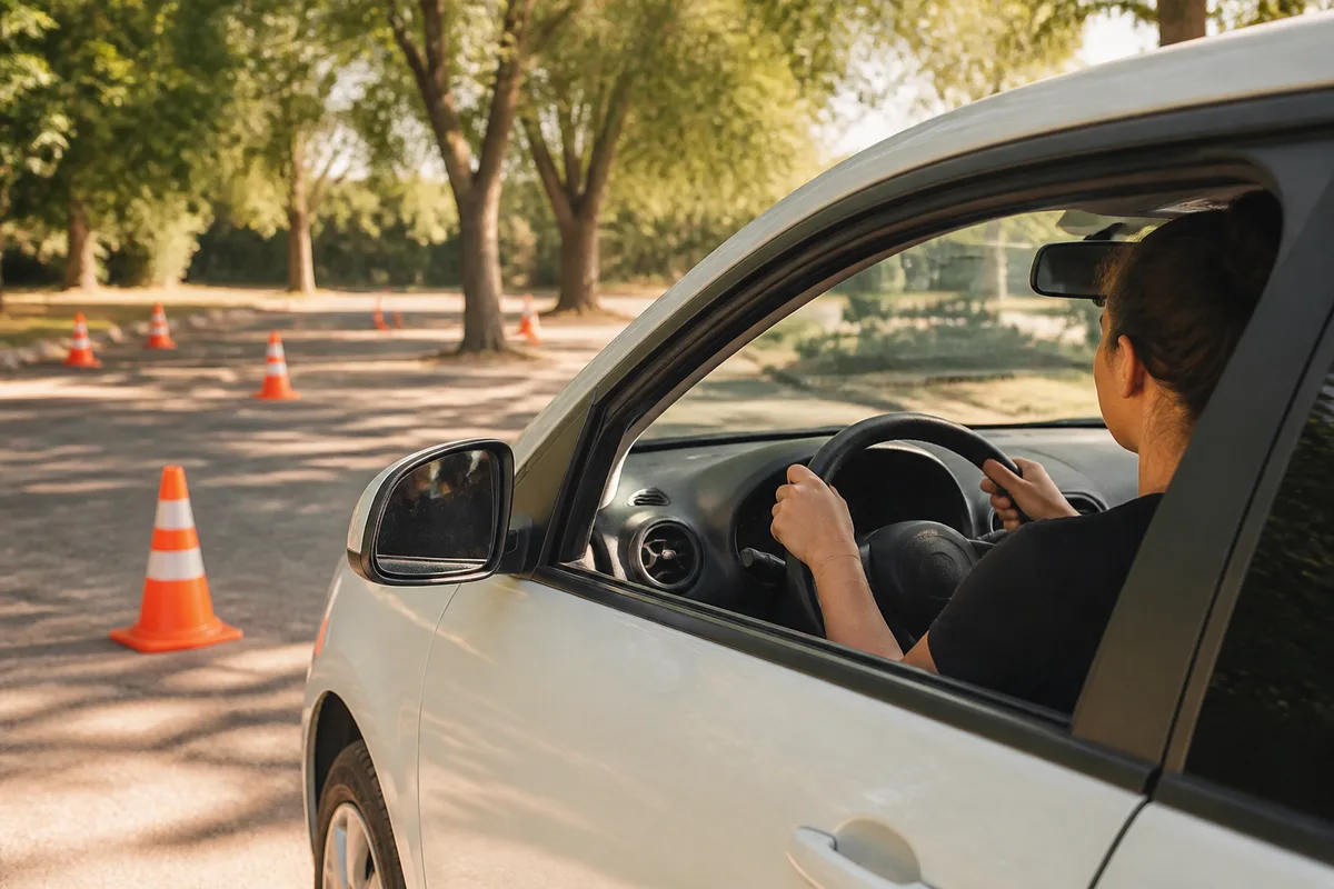 Élève conducteur concentré au volant pendant une séance de formation intensive